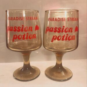 Vtg.Mint '70s Set of 2 Paradise Stream Poconos "Passion Potion" Cocktail Glasses